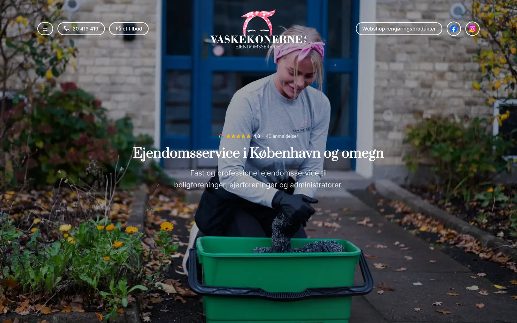 Vaskekonerne Ejendomsservice — Skærmbillede fra det live site