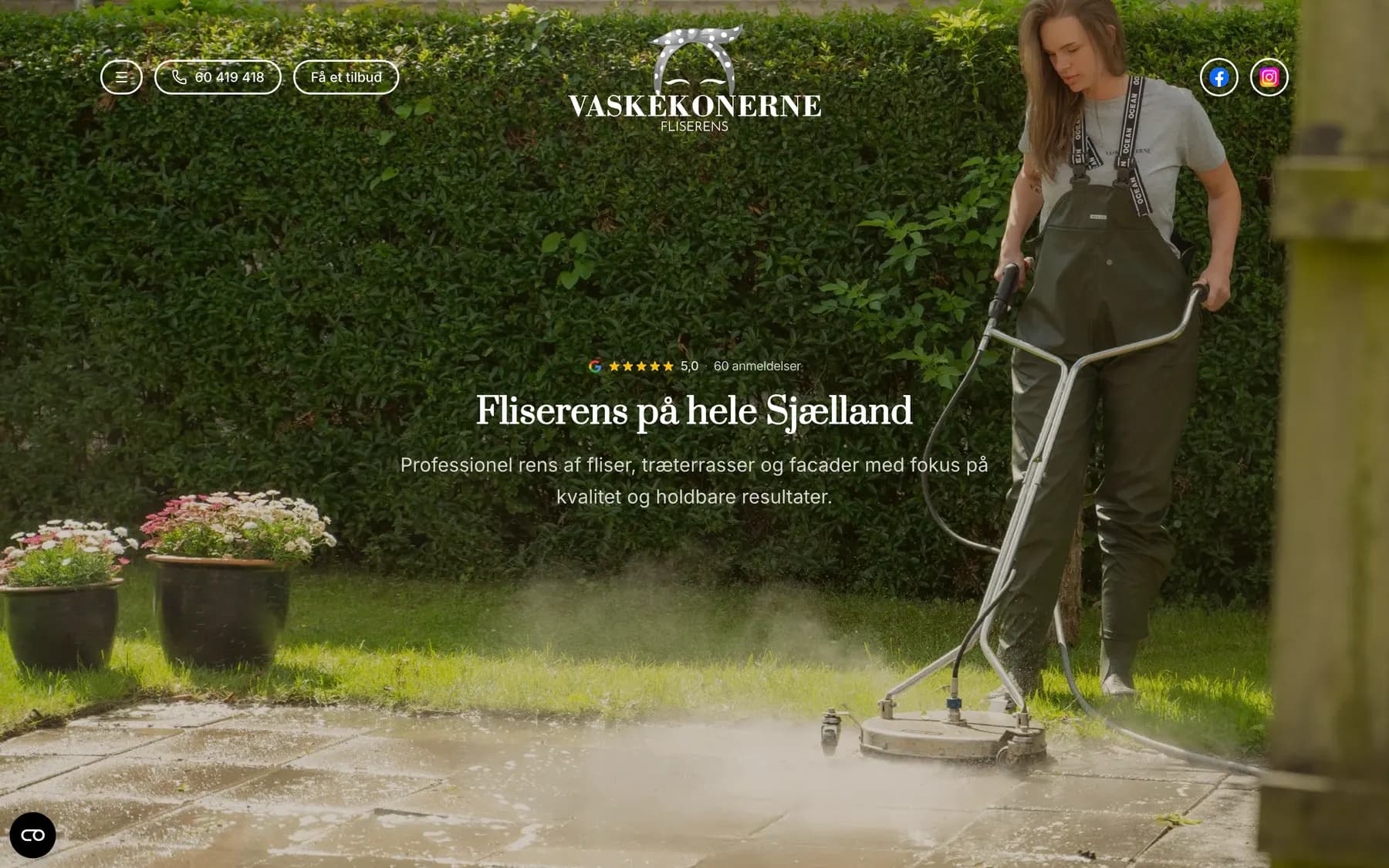 Vaskekonerne Fliserens — Skærmbillede fra det live site