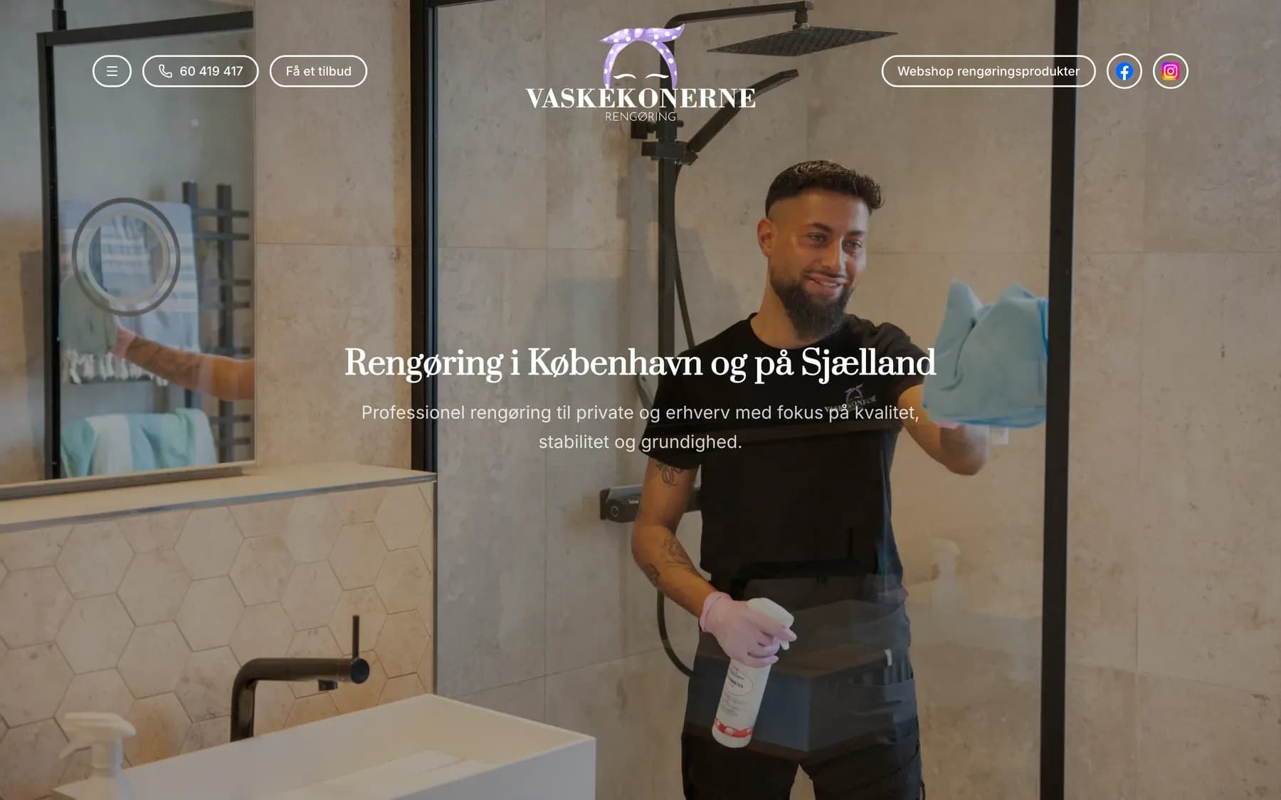 Vaskekonerne Rengøring — Skærmbillede fra det live site