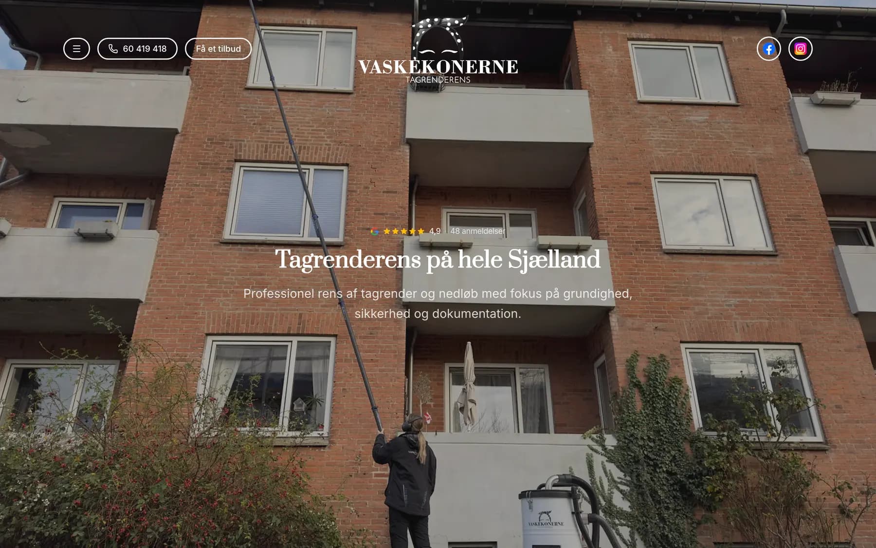 Vaskekonerne Tagrenderens — Skærmbillede fra det live site